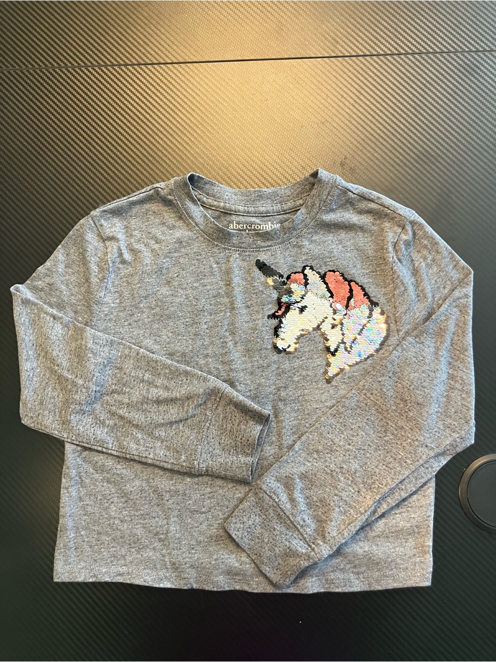 Abercrombie Girls' Gray Sequin Unicorn Long-Sleeve Top